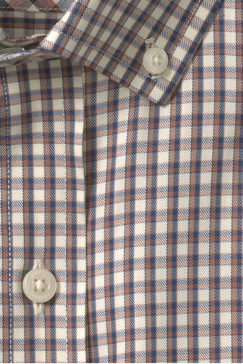 Wholesale,Johnston & Murphy, Johnston & Murphy Brown Outlined Grid Four-way Stretch Shirt, Brown, Medium-44-TagM