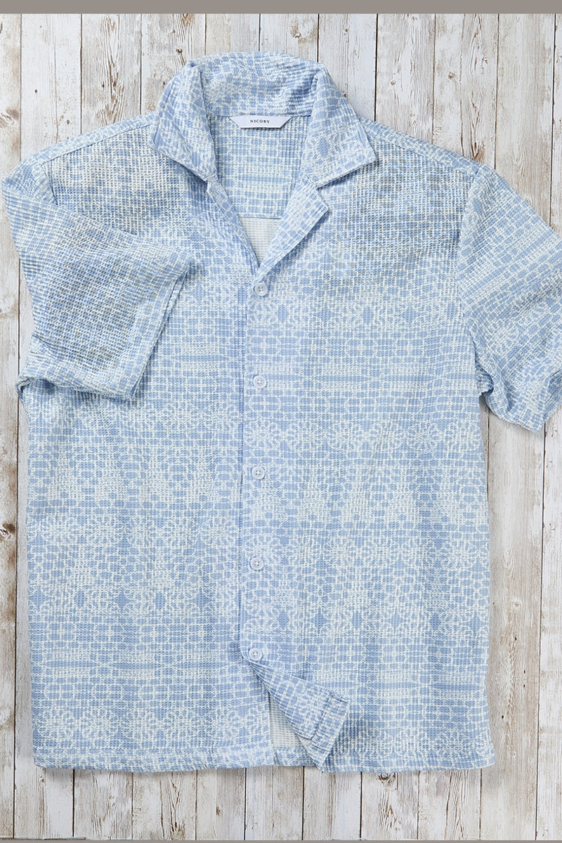 Wholesale,Nicoby Age of Wisdom, Nicoby Age of Wisdom Blue/White Floral Textured Shirt, Blue, Large-46-TagL