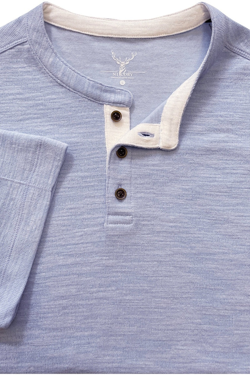 Wholesale,Nicoby Age of Wisdom, Nicoby Age of Wisdom Baby Blue Textured Henley with Contrast Trim, Blue, Extra Large-48-TagXL