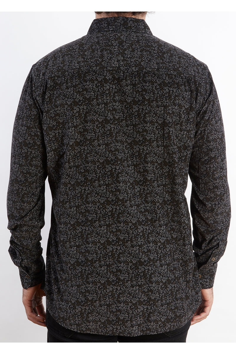 Wholesale,Nicoby Age of Wisdom, Nicoby Age of Wisdom Black Floral Print Corduroy Overdyed Shirt, Black, Large-47-TagL