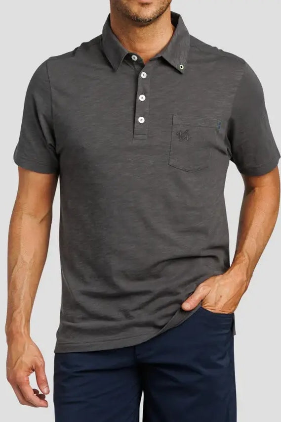 Faire,William Murray Golf, William Murray Golf Heather Charcoal Corner Pocket Polo, Grey, Small-37-TagSMedium-40-TagMLarge-43-TagLExtra Large-46-TagXLExtra Extra Large-50-TagXXL