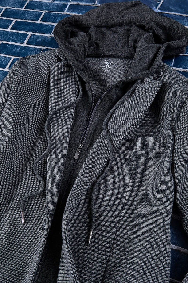 Wholesale,Nicoby Age of Wisdom, Nicoby Age of Wisdom Grey Removable Hoodie Knit Blazer, Grey, Large-46-TagL