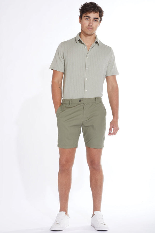 Civil Society Sage Green Knit Striped Jacquard Short Sleeve Shirt