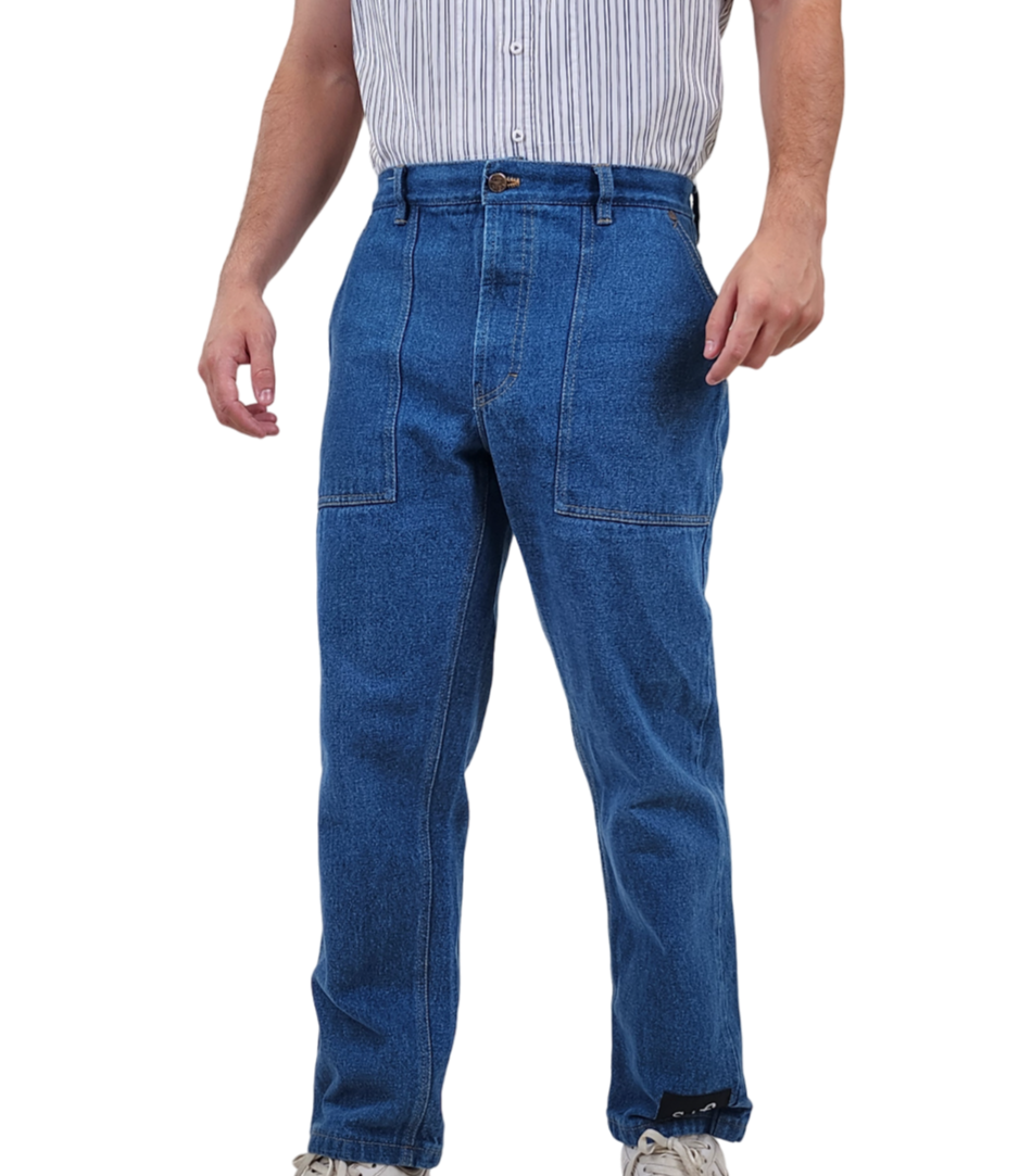 Brand Partner,Sons+Fathers, Sons + Fathers Medium Wash Relaxed Blue Denim Jeans With Light Brown Stitching, Blue, 31W-30L-Tag30
