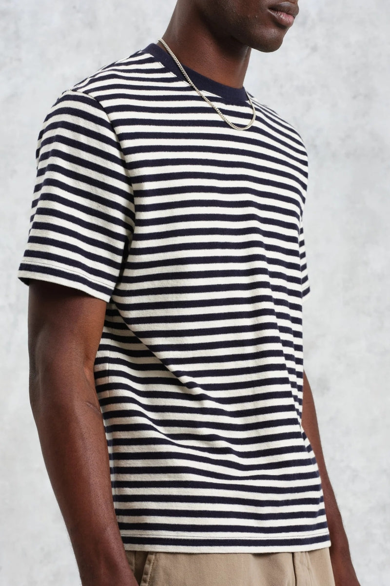 Wholesale,Wax London, Wax London Navy/Ecru Textured Striped Organic Cotton T-Shirt, Blue, Extra Large-46-TagXL