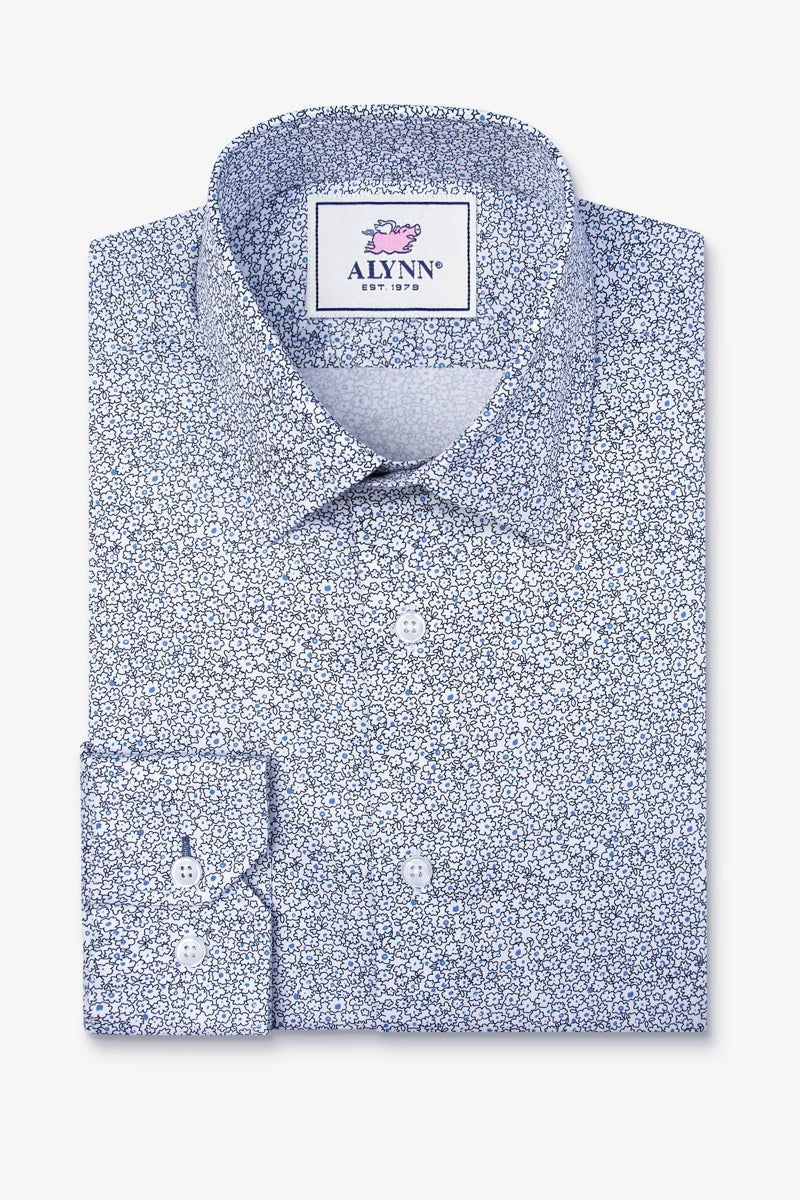 Faire,Alynn, Alynn White with Black Floral Print Slim Fit Dress Shirt, White, Medium-42-TagM