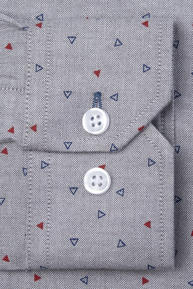 Faire,Alynn, Alynn Grey Triangle Print Slim Fit Dress Shirt, Grey, Extra Extra Large-50-TagXXLExtra Large-48-TagXLMedium-42-TagMLarge-45-TagL