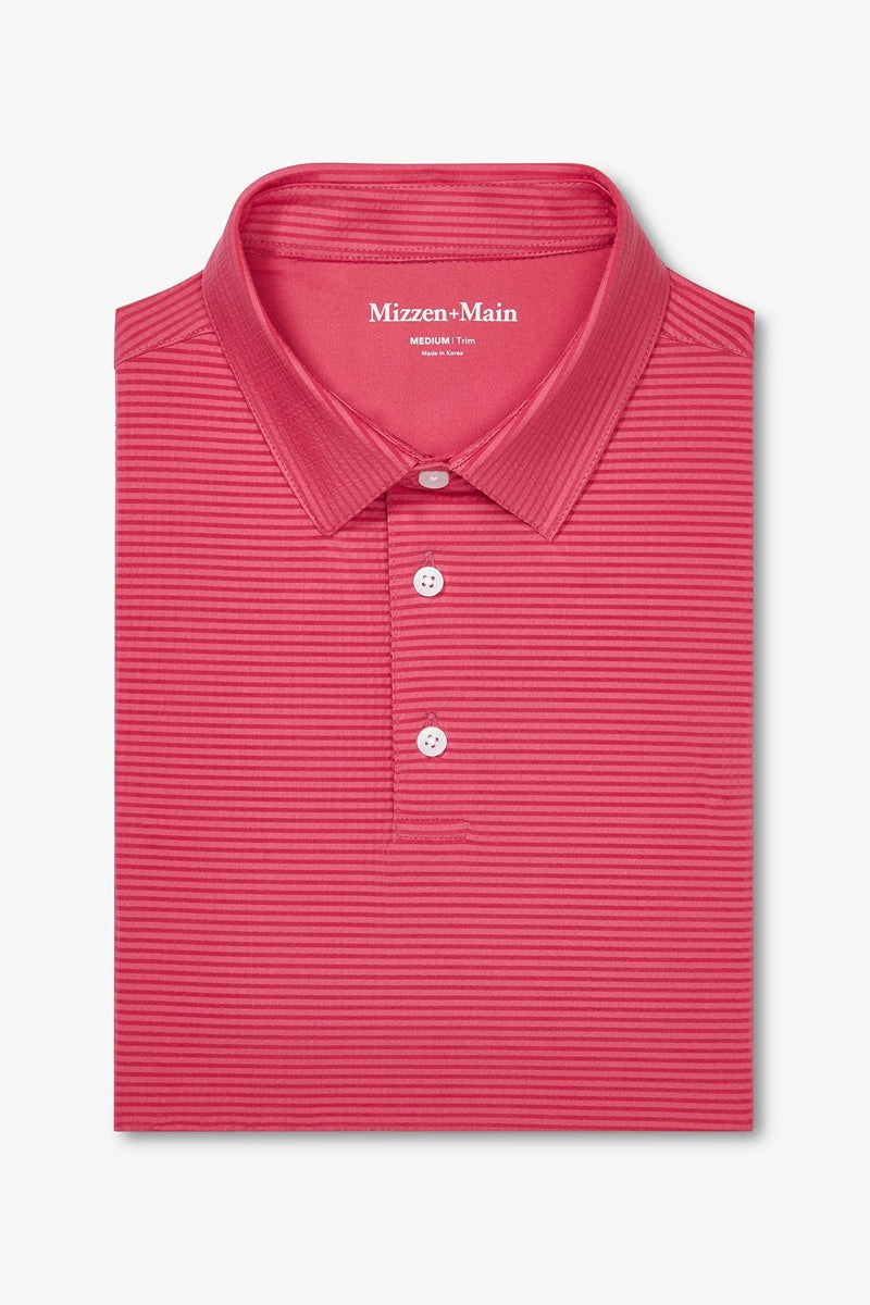 Wholesale,Mizzen + Main, Mizzen + Main Red Seersucker Textured Knit Trim Fit Polo, Red, Large-45-TagL