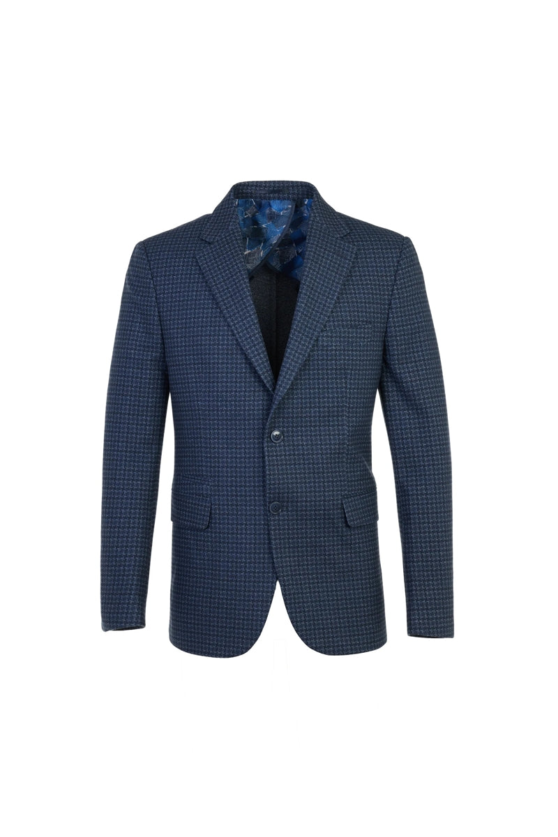 Wholesale,Luchiano Visconti, Luchiano Visconti Indigo Wool-Touch Bi-Stretch Houndstooth Print Blazer, Blue, Large-42-Tag42Large-44-Tag44