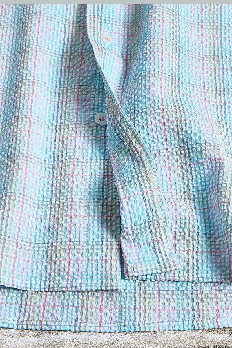 Wholesale,Nicoby Age of Wisdom, Nicoby Age of Wisdom Blue/Green Plaid Seersucker Shirt, Blue, Medium-45-TagM