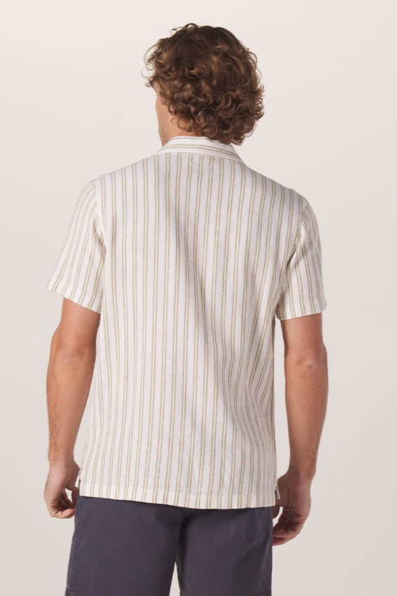 Wholesale,The Normal Brand, The Normal Brand Beige/Olive Stripped Short Sleeve Button Up Shirt, Tan, Extra Large-49-TagXL