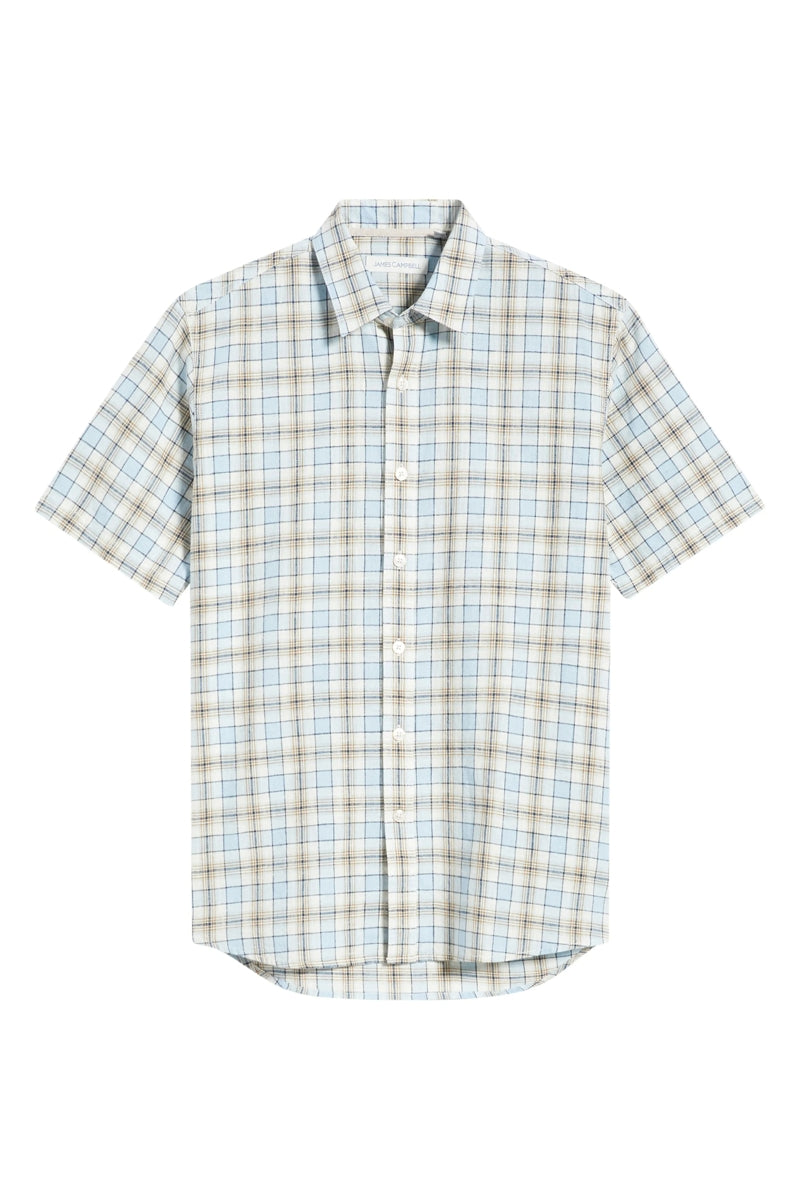 Wholesale,James Campbell, James Campbell Sky/Tan Plaid Cotton/Linen Blend Shirt, Blue, Small-42-TagSMedium-44-TagMLarge-46-TagLExtra Large-50-TagXL