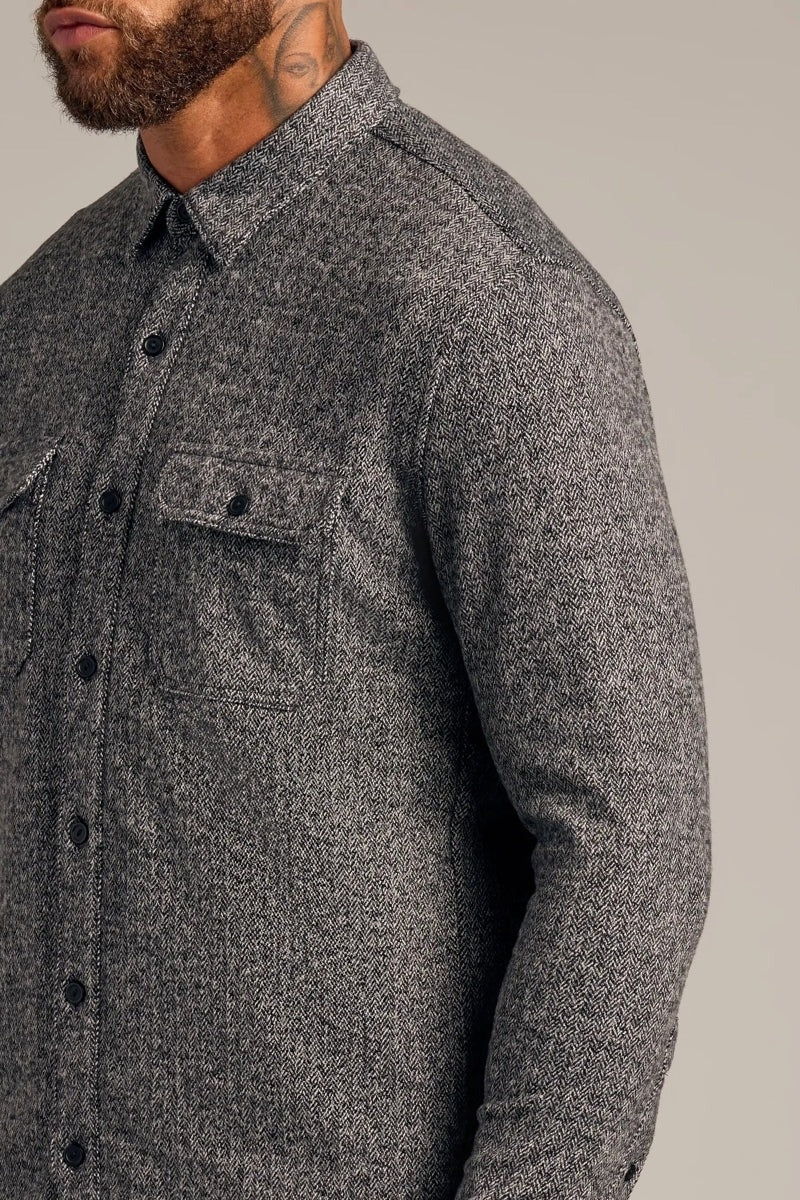 Faire,True Classic, True Classic Heather Black Herringbone Overshirt, Black, Small-40-TagSExtra Extra Large-52-TagXXL