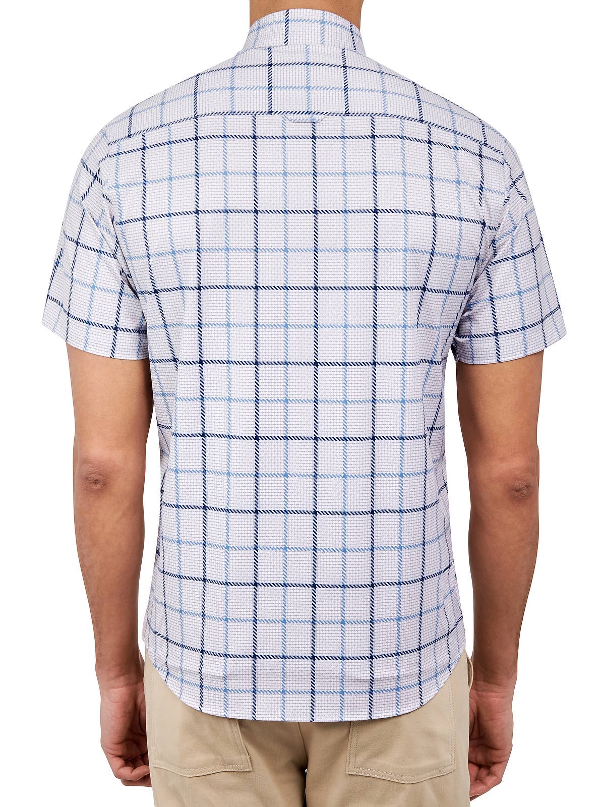 Faire,Brooklyn Brigade, Brooklyn Brigade Blue/Grey Textured Grid Four-way Stretch Short Sleeve Shirt, Blue, Extra Large-49-TagXL
