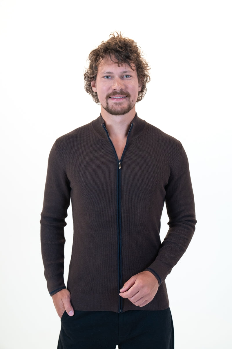 Wholesale,Mizumi, Mizumi Brown Full Zip Knit Jacket, Brown, Extra Large-44-TagXL