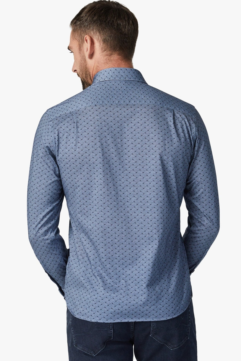 Wholesale,34 Heritage, 34 Heritage Indigo Melange Leaf Print Knit Shirt, Blue, Medium-44-TagM