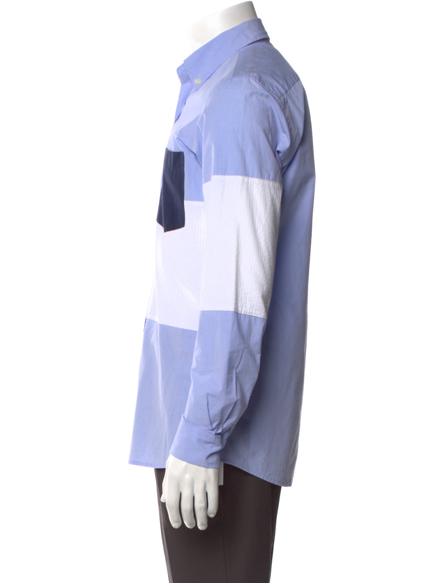 RealReal,Timo Weiland, Timo Weiland Light Blue with White Colorblock Long Sleeve Shirt, Blue, Small-39-TagS