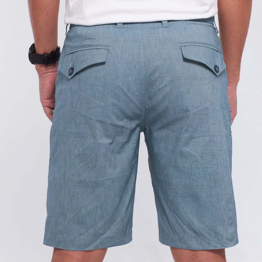 Brand Partner,PROFI, PROFI Mint Blue Thin Linen Cotton Multi-pockets Moisture-wicking Stretch Shorts, Blue, 36W-11L-Tag36