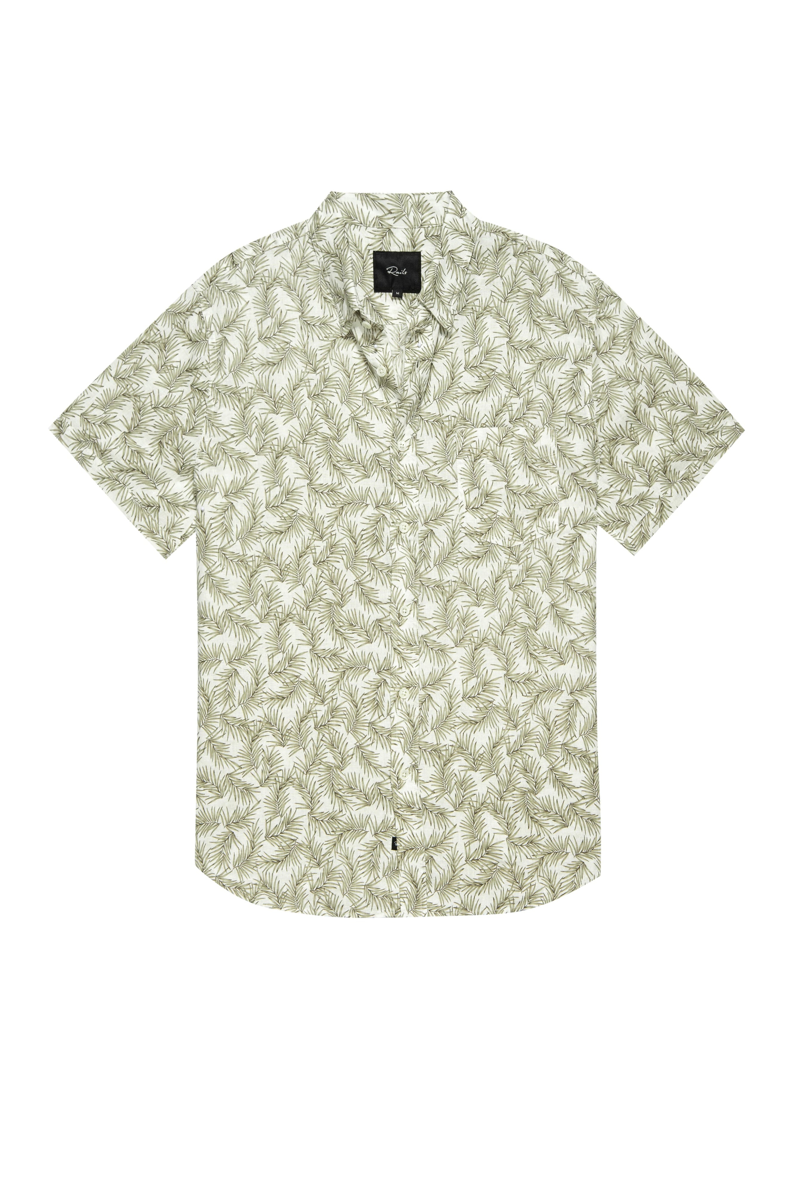 Wholesale,Rails, Rails White/Green Palm Leaf Print Short Sleeve Shirt, Green, Small-42-TagS