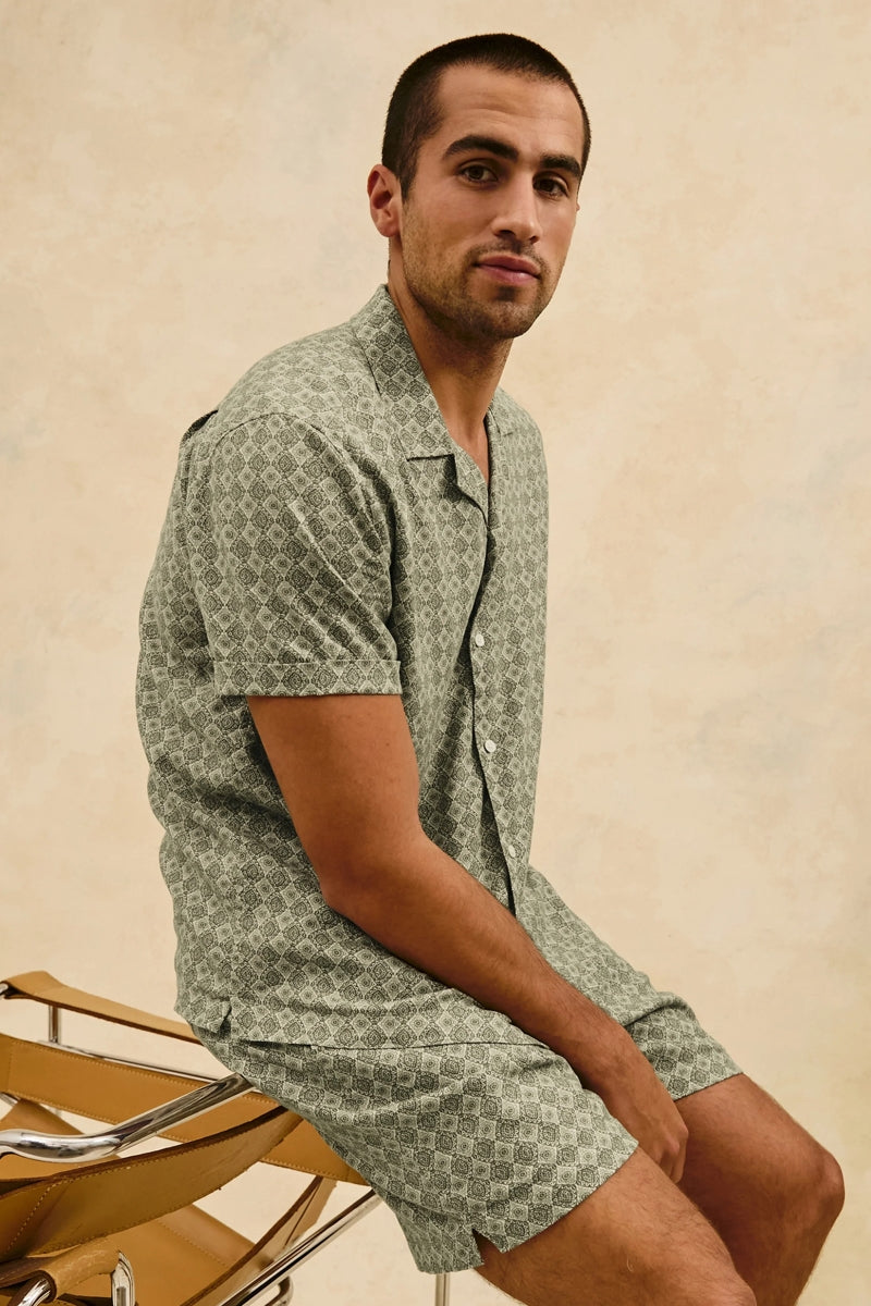 Wholesale,Rails, Rails Oat Olive Diamond Geo Stretch Linen Blend Shirt, Green, Medium-44-TagM