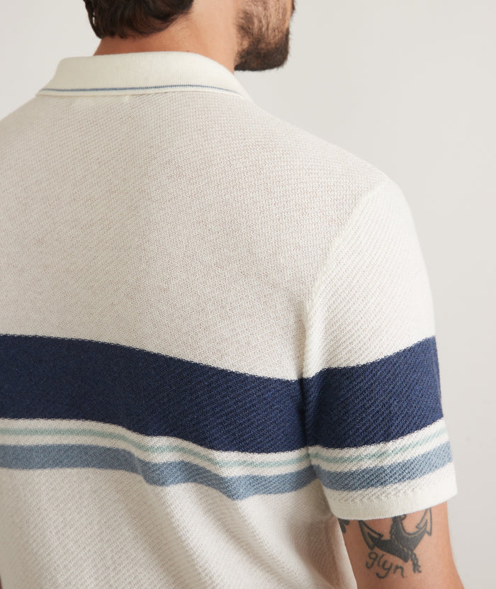 Marine Layer Cream with Blue Stripes Greyson Polo