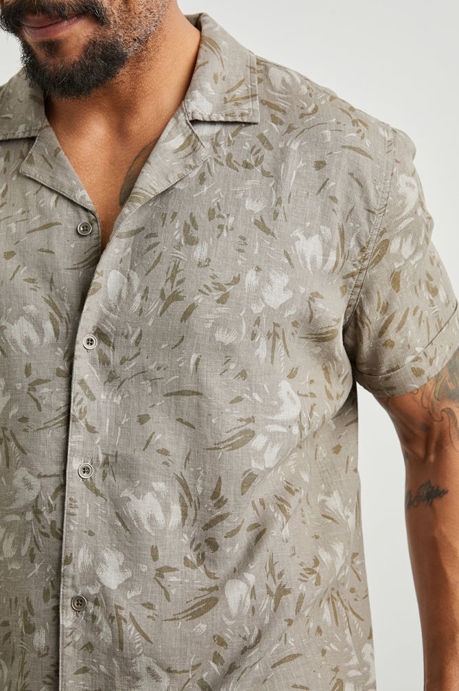 Wholesale,Rails, Rails Tan/Dark Olive Brush Floral Tinder Print Short Sleeve Shirt, Tan, Small-42-TagSLarge-46-TagLMedium-44-TagMExtra Large-48-TagXLExtra Extra Large-52-TagXXL