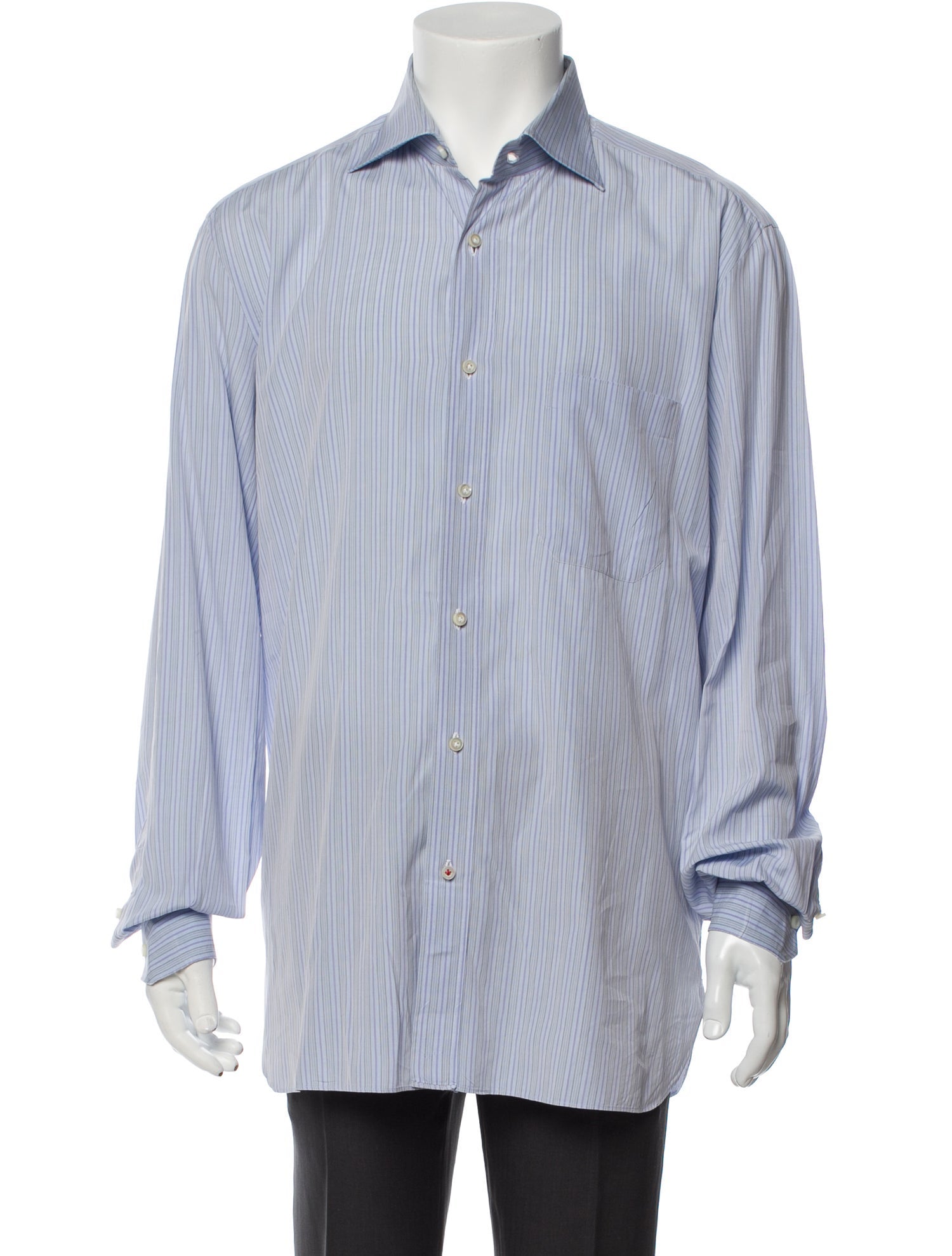 RealReal,Isaia, Isaia Blue Stripped Spred Collar Long Sleeve Dress Shirt, Blue, Extra Large-50-TagXL