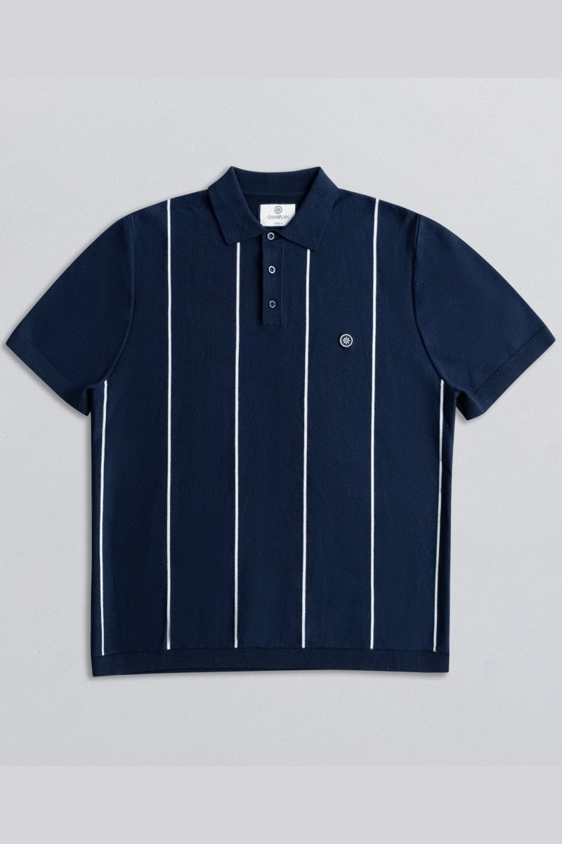 Wholesale,Champlain, Champlain Navy/White Vertical Stripe Knit Polo, Blue, Large-44-TagL