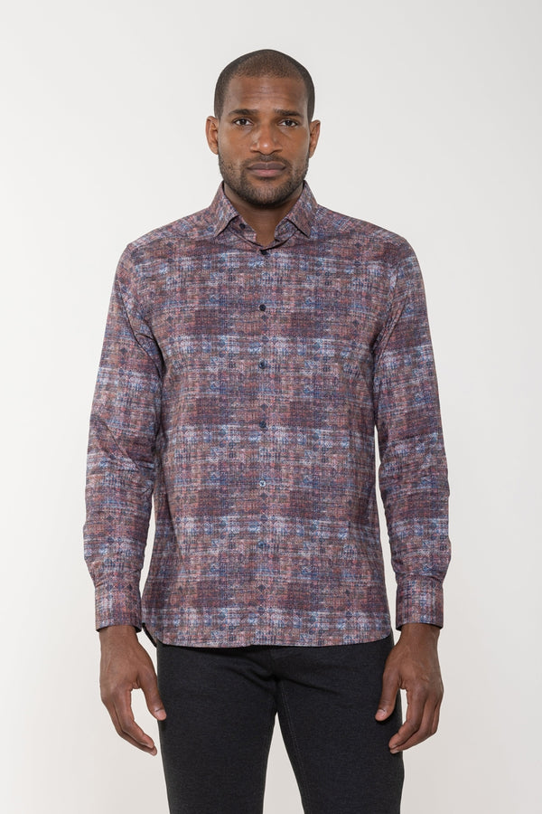 Luchiano Visconti Multicolor with Abstract Digital Design Long Sleeve Button Up