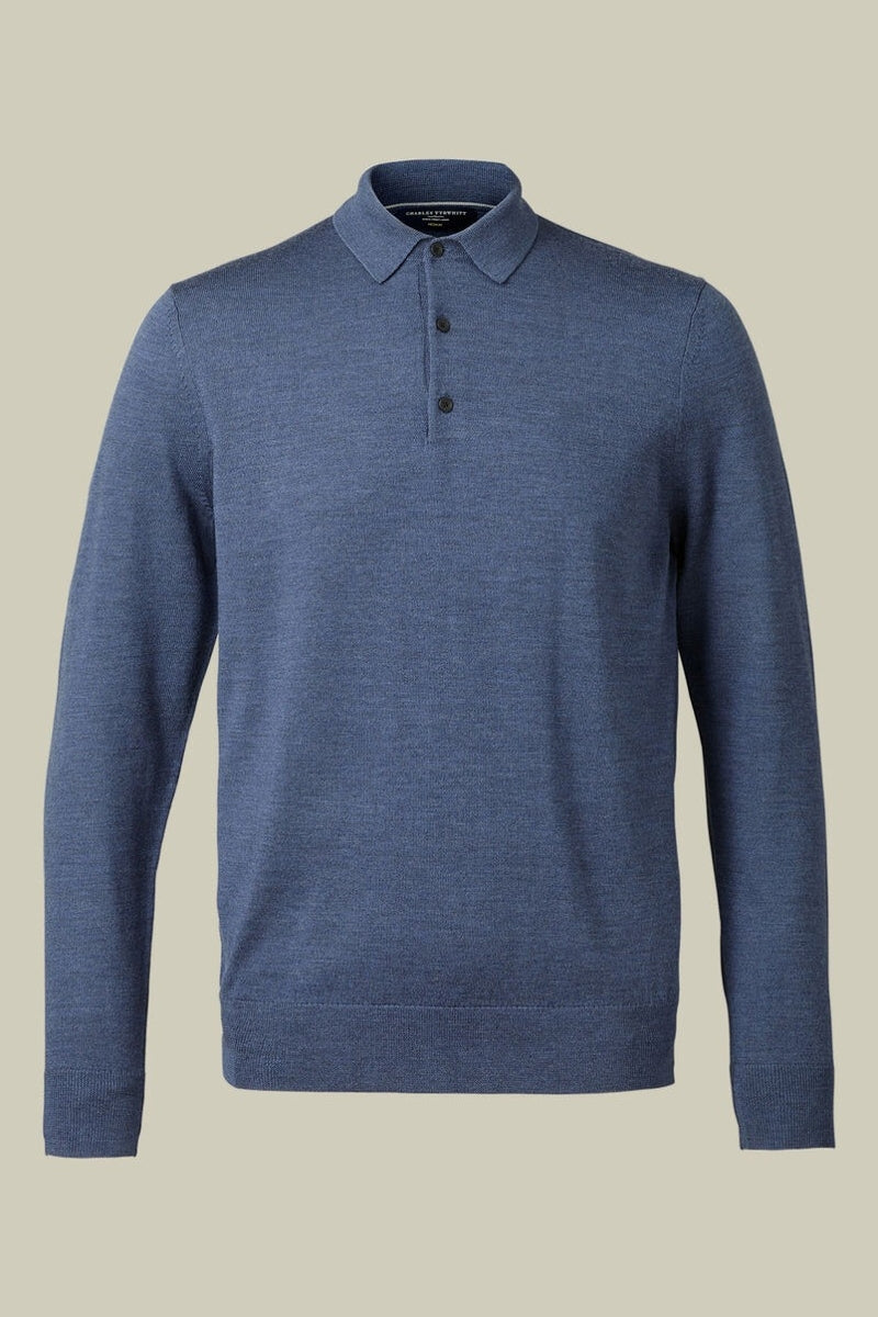 Wholesale,Charles Tyrwhitt, Charles Tyrwhitt Indigo Pure Merino Wool Sweater Polo, Blue, Extra Large-48-TagXLExtra Extra Large-51-TagXXL