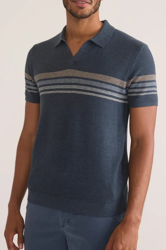 Wholesale,Marine Layer, Marine Layer Navy with Neutral Stripe Sweater Polo, Blue, Small-40-TagS