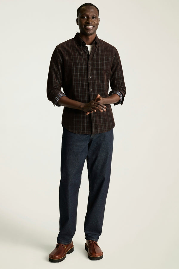 Bonobos Chocolate/Blue Plaid Stretch Corduroy Slim Fit Shirt