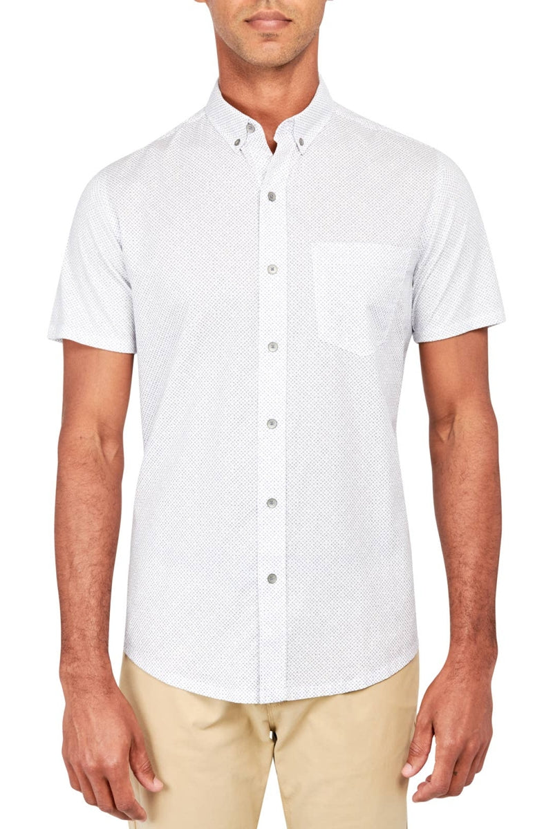 Faire,W.R.K., W.R.K Grey Diamond Reworked Print Short Sleeve Button Up Shirt, Grey, Medium-42-TagMLarge-44-TagL