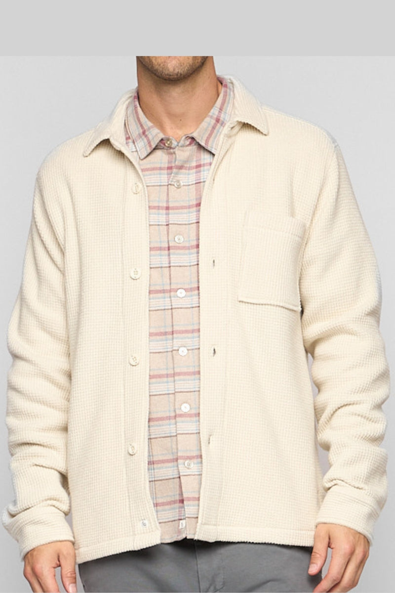 Wholesale,Fundamental Coast, Fundamental Coast Cream Waffle Textured Overshirt, Cream, Large-45-TagL