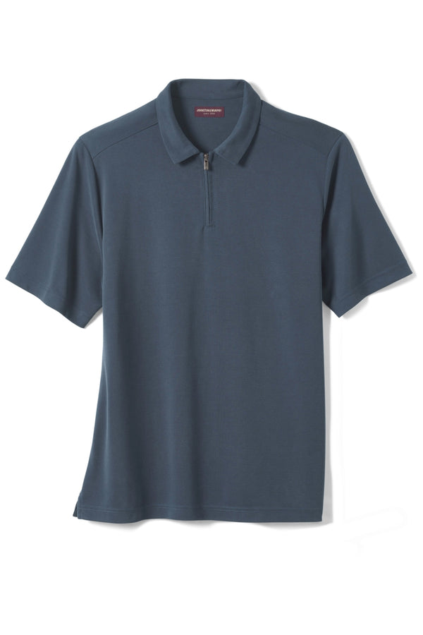 Johnston & Murphy Navy Vintage Birdseye Zip Polo