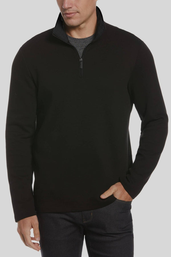 Perry Ellis Black Qtr Zip Mockneck Pullover