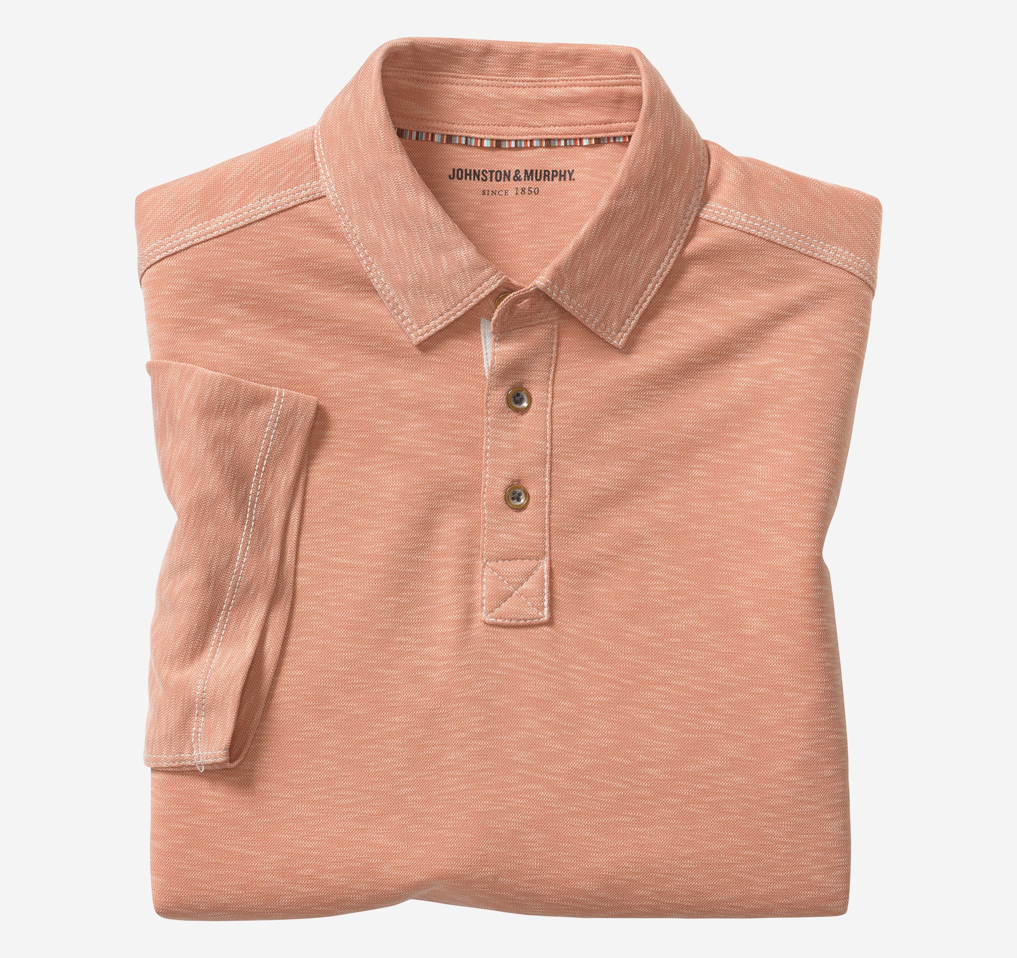 Wholesale,Johnston & Murphy, Johnston & Murphy Peach Vintage Slub Modal/Poly Blend Short Sleeve Polo, Orange, Small-40-TagSMedium-42-TagMLarge-46-TagLExtra Large-48-TagXLExtra Extra Large-52-TagXXL