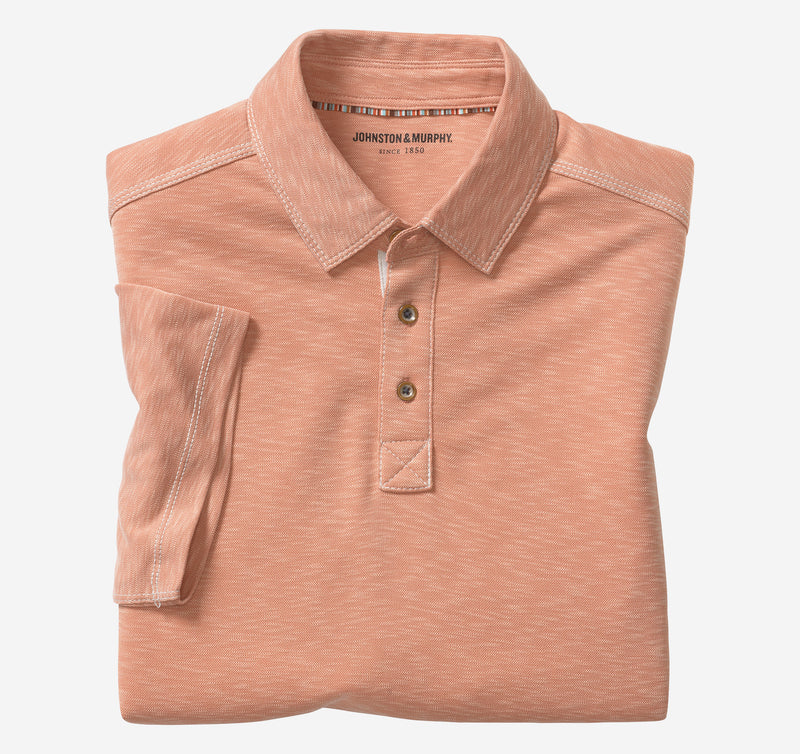 Johnston & Murphy Peach Vintage Slub Modal/Poly Blend Short Sleeve Polo