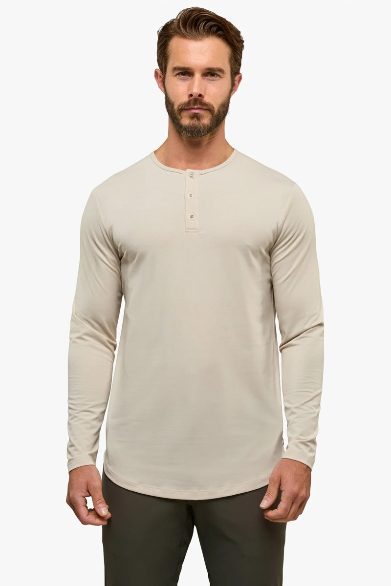Wholesale,CUTS, CUTS Clay Curve-Hem Buttery Soft Henley, Tan, Large-43-TagL