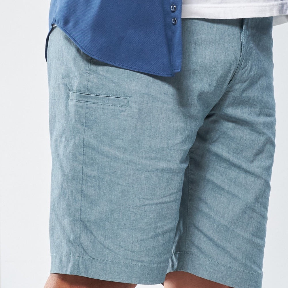 Brand Partner,PROFI, PROFI Mint Blue Thin Linen Cotton Multi-pockets Moisture-wicking Stretch Shorts, Blue, 28W-11L-Tag28
