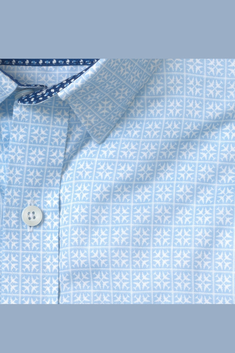 Wholesale,Johnston & Murphy, Johnston & Murphy Light Blue Airplane Grid Print Shirt, Blue, Large-47-TagL