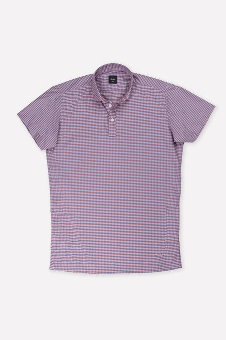 Brisk Pink/Blue Gingham Checkered Performance Stretch Short Sleeve Polo