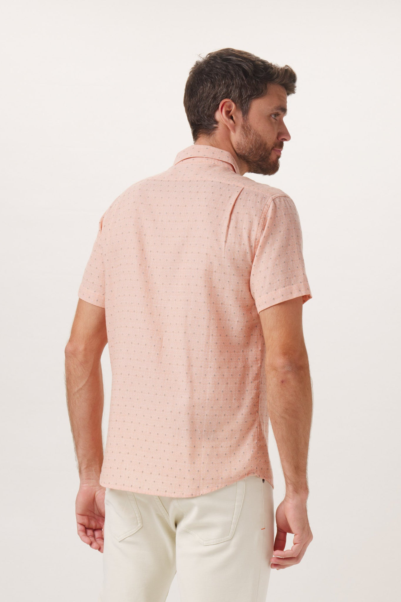 Wholesale,The Normal Brand, The Normal Brand Pastel Orange Dobby Short Sleeve Button Up Shirt, Orange, Large-45-TagL