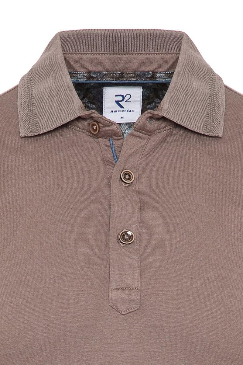 Direct From Brand,R2 Amsterdam, R2 Amsterdam Beige Jersey Polo with Contrast Paisley Print, Tan, Extra Extra Large-45-TagXXL