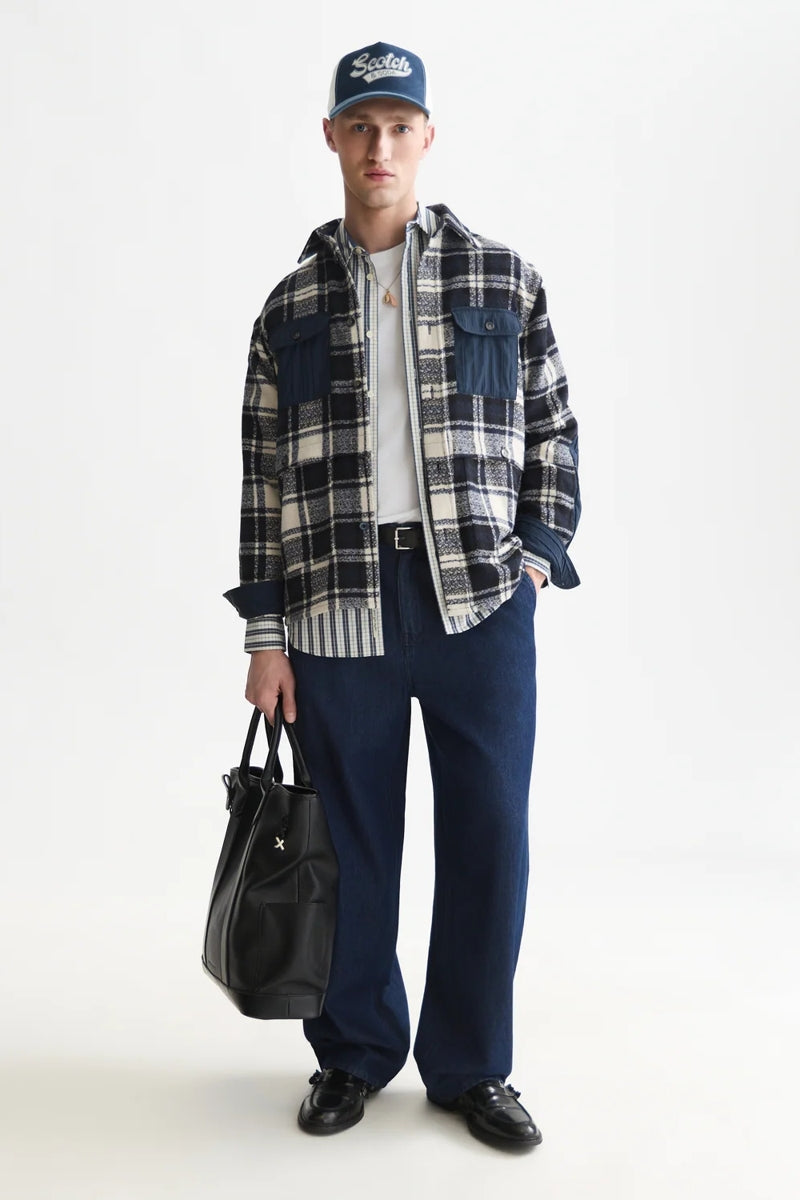 Wholesale,Scotch & Soda, Scotch & Soda Dark Navy/White Patchwork Overshirt, Blue, Small-44-TagSLarge-48-TagL