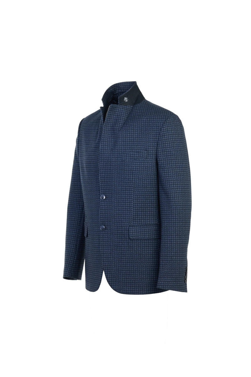 Wholesale,Luchiano Visconti, Luchiano Visconti Indigo Wool-Touch Bi-Stretch Houndstooth Print Blazer, Blue, Large-42-Tag42Large-44-Tag44