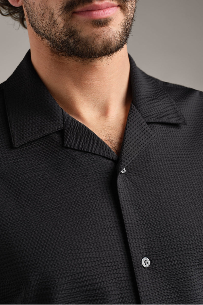 Wholesale,Rhone, Rhone Black Seersucker Knit Camp Collar Shirt, Black, Large-48-TagLExtra Large-51-TagXLMedium-45-TagMExtra Extra Large-53-TagXXL