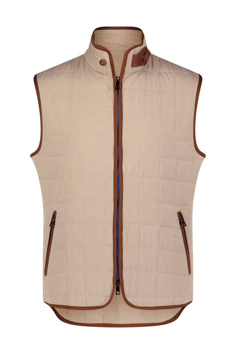 Luchiano Visconti Beige with Brown Contrast Quilted Vest