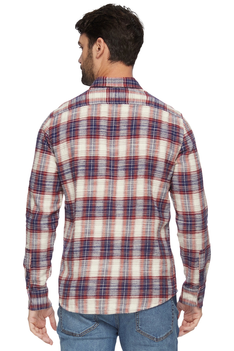 Flag & Anthem Red/Cream Plaid Slub Long Sleeve Shirt