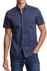 Paisley & Gray Navy Fleur De Lis Print Short Sleeve Shirt